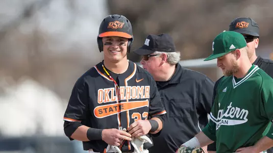 Image Taken at the Oklahoma State Cowboys vs Eastern Michigan Eagles Baseball Game, Saturday, March 10, 2018, Allie P. Reynolds Stadium Stadium, Stillwater, OK. Bruce Waterfield/OSU Athletics