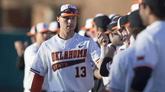 Image Taken at the Oklahoma State Cowboys vs Oklahoma Sooners Baseball Game, Friday, April 27, 2018, Allie P. Reynolds Stadium Stadium, Stillwater, OK. Bruce Waterfield/OSU Athletics