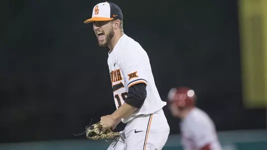 Image Taken at the Oklahoma State Cowboys vs Oklahoma Sooners Baseball Game, Friday, April 27, 2018, Allie P. Reynolds Stadium Stadium, Stillwater, OK. Bruce Waterfield/OSU Athletics