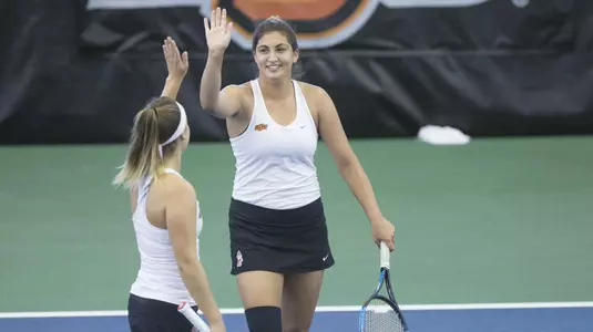 Image Taken at the 2018 NCAA Women's Tennis Stillwater Regional, Oklahoma State Cowgirls vs UMKC Kangaroos, Friday, May 11, 2018, Greenwood Tennis Center, Stillwater, OK. Bruce Waterfield/OSU Athletics
