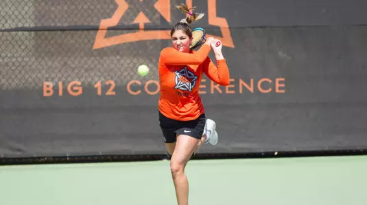 Image Taken at the Oklahoma State Cowgirls vs Texas Tech Red Raiders Tennis Match, Sunday, April 15, 2018, Greenwood Tennis Center, Stillwater, OK. Melissa Morales/OSU Athletics
