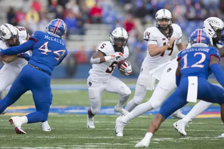 Image Taken at the Kansas Jayhawks vs Oklahoma State Cowboys Football Game, Saturday, September 29, 2018, Memorial Stadium, Lawrence, KS.  Bruce Waterfield/OSU Athletics