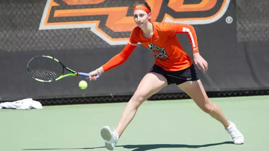 Image Taken at the Oklahoma State Cowgirls vs Texas Tech Red Raiders Tennis Match, Sunday, April 15, 2018, Greenwood Tennis Center, Stillwater, OK. Melissa Morales/OSU Athletics