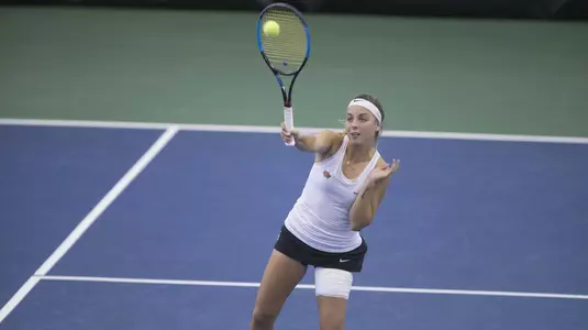 Image Taken at the 2018 NCAA Women's Tennis Stillwater Regional, Oklahoma State Cowgirls vs UMKC Kangaroos, Friday, May 11, 2018, Greenwood Tennis Center, Stillwater, OK. Bruce Waterfield/OSU Athletics