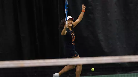 Image Taken at the Oklahoma State Cowgirls vs Fighting Illini Tennis Match, Friday, January 19, 2019, Greenwood Tennis Center, Stillwater, OK. Melissa Morales/OSU Athletics