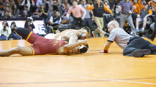 Image Taken at the Oklahoma State Cowboys vs Iowa State Cyclones Wrestling Dual, Sunday, January 27, 2019, Gallagher-Iba Arena, Stillwater, OK. Bruce Waterfield/OSU Athletics