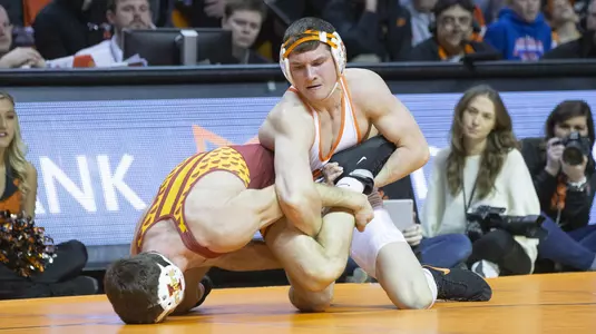 Image Taken at the Oklahoma State Cowboys vs Iowa State Cyclones Wrestling Dual, Sunday, January 27, 2019, Gallagher-Iba Arena, Stillwater, OK. Bruce Waterfield/OSU Athletics