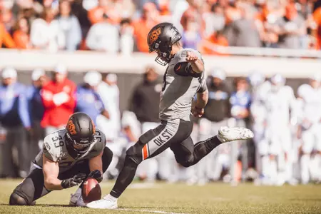 Image Taken At Oklahoma State Cowboys vs Kansas Jayhawks Football Game, Saturday, November 16, 2019, Boone Pickens Stadium, Oklahoma State University, Stillwater, OK. Bruce Waterfield/OSU Athletics