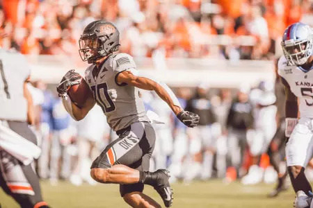 Image Taken At Oklahoma State Cowboys vs Kansas Jayhawks Football Game, Saturday, November 16, 2019, Boone Pickens Stadium, Oklahoma State University, Stillwater, OK. Bruce Waterfield/OSU Athletics