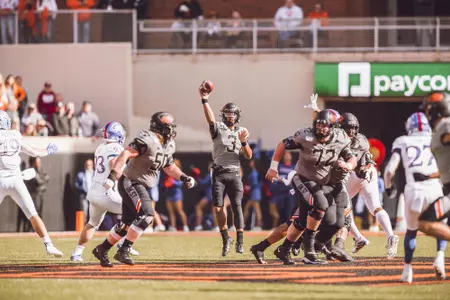 Image Taken At Oklahoma State Cowboys vs Kansas Jayhawks Football Game, Saturday, November 16, 2019, Boone Pickens Stadium, Oklahoma State University, Stillwater, OK. Bruce Waterfield/OSU Athletics