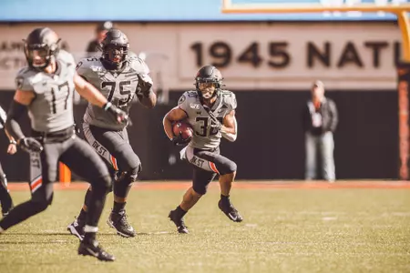 Image Taken At Oklahoma State Cowboys vs Kansas Jayhawks Football Game, Saturday, November 16, 2019, Boone Pickens Stadium, Oklahoma State University, Stillwater, OK. Bruce Waterfield/OSU Athletics