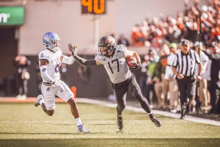 Image Taken At Oklahoma State Cowboys vs Kansas Jayhawks Football Game, Saturday, November 16, 2019, Boone Pickens Stadium, Oklahoma State University, Stillwater, OK. Bruce Waterfield/OSU Athletics