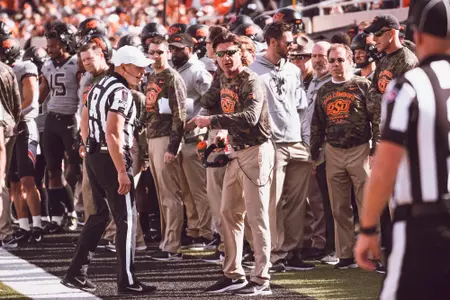 Image Taken At Oklahoma State Cowboys vs. Kansas Jayhawks Football Game, Saturday, November 16, 2019, Boone Pickens Stadium, Stillwater, Oklahoma. Mitch McKie/OSU Athletics