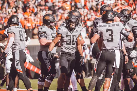 Image Taken At Oklahoma State Cowboys vs Kansas Jayhawks Football Game, Saturday, November 16, 2019, Boone Pickens Stadium, Oklahoma State University, Stillwater, OK. Bruce Waterfield/OSU Athletics