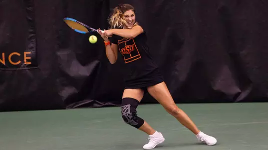 Image Taken at the Oklahoma State Cowgirls vs Fighting Illini Tennis Match, Friday, January 19, 2019, Greenwood Tennis Center, Stillwater, OK. Melissa Morales/OSU Athletics