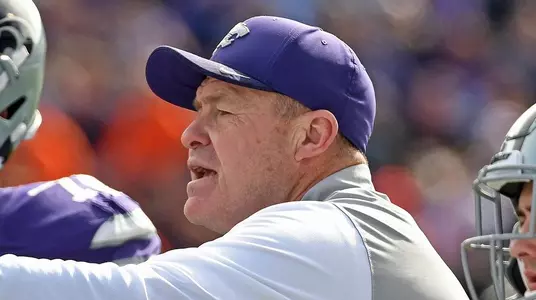 K-State's coach Charlie Dickey competes against Oklahoma State at Bill Snyder Family Stadium in Manhattan, Kansas on October 13, 2018. (Photo by Scott D. Weaver/K-State Athletics)