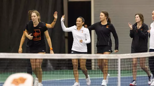 Image Taken at the Oklahoma State Cowgirls vs Fighting Illini Tennis Match, Friday, January 19, 2019, Greenwood Tennis Center, Stillwater, OK. Melissa Morales/OSU Athletics