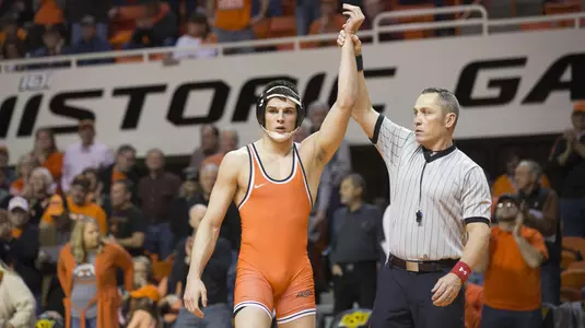 Image Taken at the Oklahoma State Cowboys vs West Virginia Mountaineers Wrestling Dual, Friday, January 19, 2018, Gallagher-Iba Arena, Stillwater, OK. Bruce Waterfield/OSU Athletics