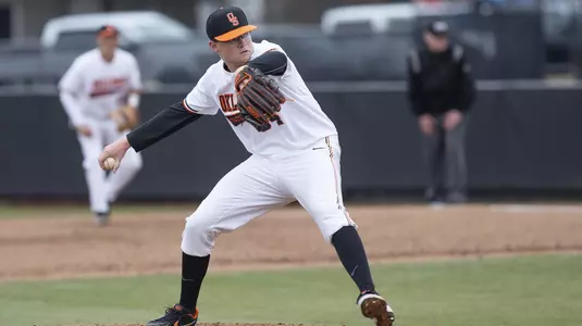 Image Taken at the Oklahoma State Cowboys vs Wright State University Raiders Baseball Game, Friday, February 22, 2019, Allie P. Reynolds Stadium, Stillwater, OK. Bruce Waterfield/OSU Athletics