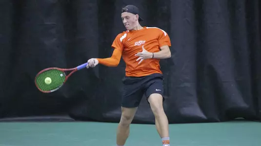 Image Taken at the Oklahoma State Cowboys vs Ole Miss Rebels Tennis Match, Friday, February 1, 2019, Greenwood Tennis Center, Stillwater, OK. Bruce Waterfield/OSU Athletics