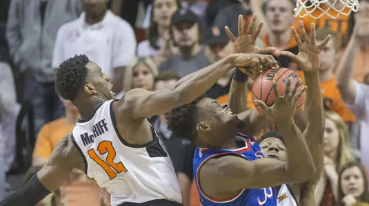 Image Taken at Oklahoma State Cowboys vs Kansas Jayhawks Basketball Game, Saturday, March 3, 2018, Gallagher-Iba Arena, Stillwater, OK. Bruce Waterfield/OSU Athletics