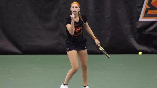 Image Taken at the Oklahoma State Cowgirls vs Fighting Illini Tennis Match, Friday, January 19, 2019, Greenwood Tennis Center, Stillwater, OK. Melissa Morales/OSU Athletics