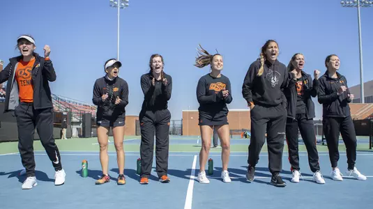 Image Taken at the Oklahoma State Cowgirls vs Texas Longhorns Tennis Match, Friday, March 31, 2019, Greenwood Tennis Center, Stillwater, OK. Caulen Spencer/OSU Athletics