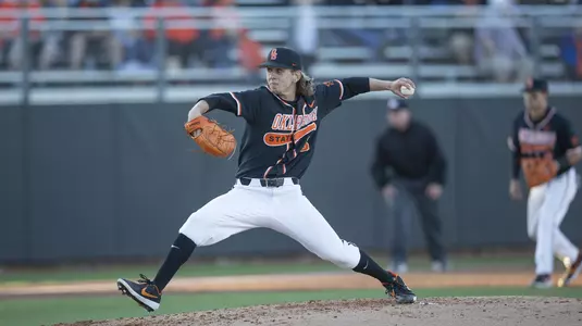 Image Taken at the Oklahoma State Cowboys vs  Texas Longhorns Baseball Game, Friday, April 19, 2019, Allie P. Reynolds Stadium, Stillwater, OK. Bruce Waterfield/OSU Athletics