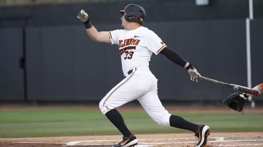 Image Taken at the Oklahoma State Cowboys vs  Texas Longhorns Baseball Game, Thursday, April 18, 2019, Allie P. Reynolds Stadium, Stillwater, OK. Bruce Waterfield/OSU Athletics