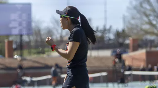 Image Taken at the Oklahoma State Cowgirls vs Texas Longhorns Tennis Match, Friday, March 31, 2019, Greenwood Tennis Center, Stillwater, OK. Caulen Spencer/OSU Athletics