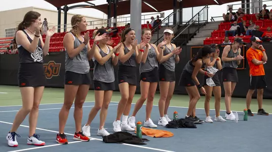Image Taken at the Oklahoma State Cowgirls vs Oklahoma Sooners Tennis Match, Sunday April 7, 2019, Greenwood Tennis Center, Stillwater, OK. Caulen Spencer/OSU Athletics