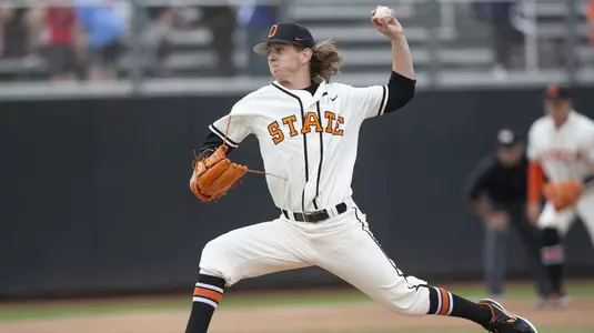 Image Taken at the Oklahoma State Cowboys vs West Virginia Mountaineers Baseball Game, Saturday, April 6, 2019, Allie P. Reynolds Stadium, Stillwater, OK. Bruce Waterfield/OSU Athletics