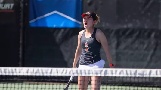 Image Taken at the 2019 Women's NCAA Tennis Championship, Oklahoma State Cowgirls vs University of Miami Hurricanes Tennis Match, Saturday, May 4, 2019, Greenwood Tennis Center, Stillwater, OK. Bruce Waterfield/OSU Athletics