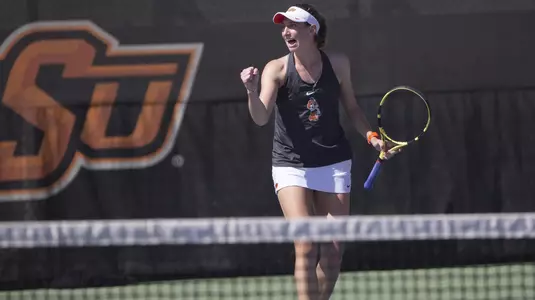Image Taken at the 2019 Women's NCAA Tennis Championship, Oklahoma State Cowgirls vs University of Miami Hurricanes Tennis Match, Saturday, May 4, 2019, Greenwood Tennis Center, Stillwater, OK. Bruce Waterfield/OSU Athletics