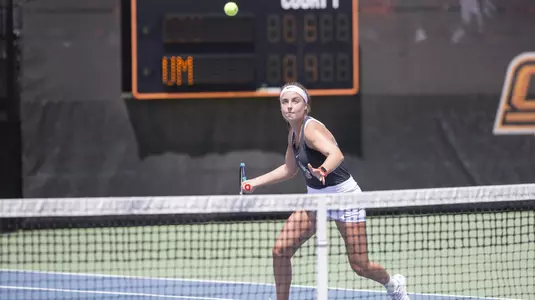 Image Taken at the 2019 Women's NCAA Tennis Championship, Oklahoma State Cowgirls vs University of Miami Hurricanes Tennis Match, Saturday, May 4, 2019, Greenwood Tennis Center, Stillwater, OK. Bruce Waterfield/OSU Athletics