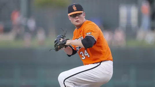 Image Taken at the 2019 NCAA Oklahoma City Baseball Regional, Oklahoma State Cowboys vs Harvard Crimson, Friday, May 31, 2019, Chickasaw Bricktown Ballpark, Oklahoma City, OK. Bruce Waterfield/OSU Athletics