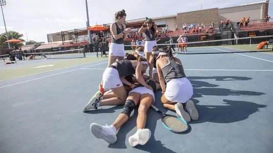 Image Taken at the 2019 Women's NCAA Tennis Championship, Oklahoma State Cowgirls vs University of Miami Hurricanes Tennis Match, Saturday, May 4, 2019, Greenwood Tennis Center, Stillwater, OK. Bruce Waterfield/OSU Athletics