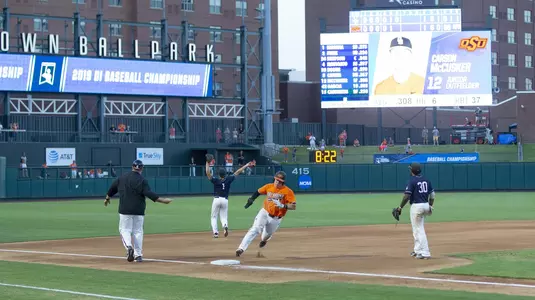 Image Taken at the 2019 NCAA Oklahoma City Baseball Regional Championship Game, Oklahoma State Cowboys vs UConn Huskies, Monday, June 3, 2019, Chickasaw Bricktown Ballpark, Oklahoma City, OK. Bruce Waterfield/OSU Athletics