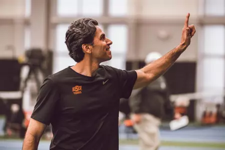Oklahoma State Cowboys vs Northwestern Wildcats Tennis Match, Sunday, February 9, 2020, Greenwood Tennis Center, Stillwater, OK. Mitchell McKie/OSU Athletics