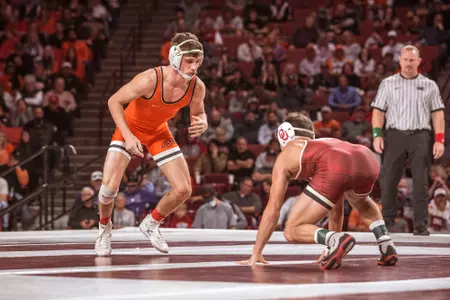 Image Taken at the Oklahoma Sooners vs Oklahoma State Cowboys Wrestling Duel, Sunday, December 12, 2021, Lloyd Noble Arena, Norman, OK. Bruce Waterfield/OSU Athletics