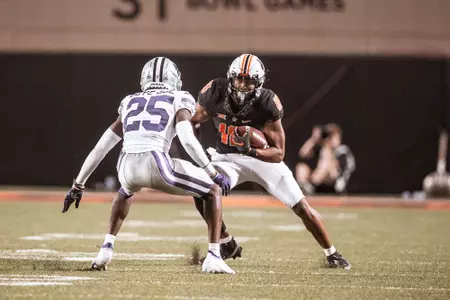 Image Taken at the Oklahoma State Cowboys vs Kansas State Wildcats Football Game, Saturday, September 25, 2021, Boone Pickens Stadium, Stillwater, OK. Bruce Waterfield/OSU Athletics