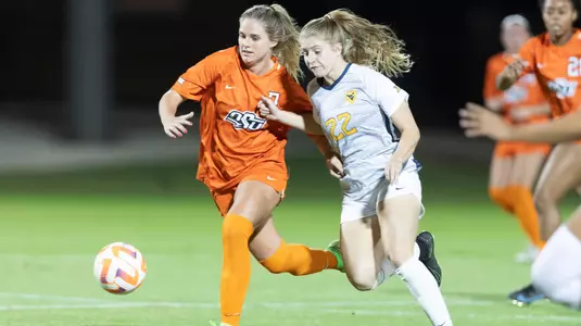 Image Taken at the Oklahoma State Cowgirls vs West Virginia Mountaineers Soccer Game, Thursday, October 20, 2022, Neal Patterson Stadium, Stillwater, OK. Bruce Waterfield/OSU Athletics