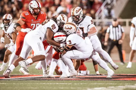 Image Taken at the Texas Tech Red Raiders vs Oklahoma State Cowboys Football Game, Saturday, November 20, 2021, Jones AT&T Stadium, Lubbock, TX. Bruce Waterfield/OSU Athletics