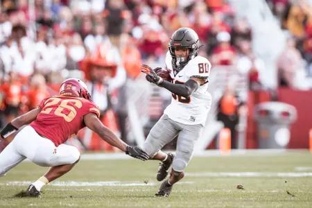 Image Taken at the Iowa State Cyclones vs Oklahoma State Cowboys Football Game, Saturday, October 23, 2021, Jack Trice Stadium, Ames, IA. Bruce Waterfield/OSU Athletics