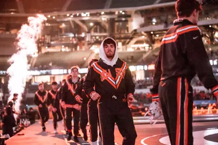 Image Taken at the "Bout at the Ballpark" Wrestling Event, Oklahoma State Cowboys vs Iowa Hawkeyes, Saturday, February 12, 2022, Globe Life Field, Arlington TX. Bruce Waterfield/OSU Athletics