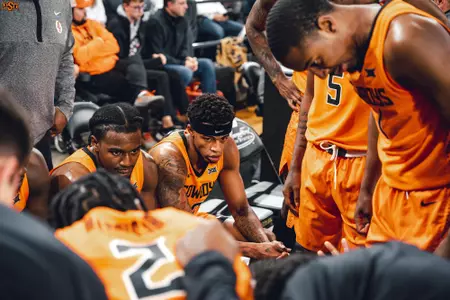Image Taken at the Oklahoma State Cowboys at Oakland Golden Grizzlies Basketball Game, Sunday, November 13, 2022, Athletics Center O'Rena, Rochester, MI. Mary Elizabeth/OSU Athletics