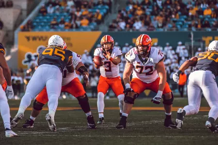 Image Taken at the Oklahoma State Cowboys vs West Virginia Moutnaineers, Saturday, November 6 2021, Milan Puskar Stadium, Morgantown, WV. Caulen Spencer/OSU Athletics