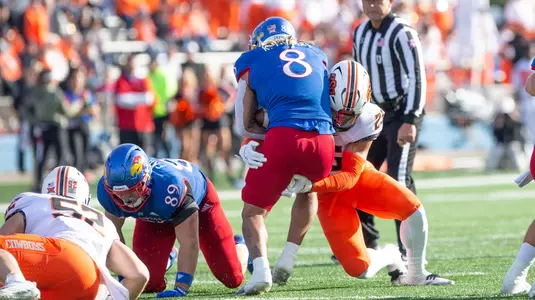 Image of Oklahoma State Cowboy Football vs Kansas Taken Saturday, November 5, 2022, David Booth Kansas Memorial Stadium, Lawrence, KS. Jerod Hill/OSU Athletics