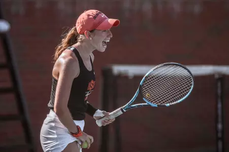 Image Taken at the 2022 NCAA Women's Tennis Championships, Oklahoma State Cowgirls vs New Mexico State Aggies, Saturday, May 7, 2022, Greenwood Tennis Center, Stillwater, OK. Bruce Waterfield/OSU Athletics
