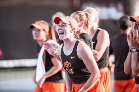 Image Taken at the Oklahoma State Cowgirls vs Oklahoma Sooners Tennis Match, Friday, April 15, 2022, Greenwood Tennis Center, Stillwater, OK. Bruce Waterfield/OSU Athletics